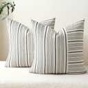 DWR Striped 3D Textured Weave Throw Pillow Covers 20x20 Set of 2, Polyester Cotton Blend in Black, Modern Farmhouse Decorative Pillow Cases for Couch Sofa Bed Living Room