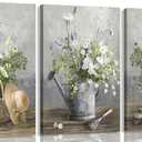 3pcs Country Daisies Canvas Wall Art Countryside Flower Painting Picture Wall Decor Farmhouse Still Life Basket Poster Print Artwork for Bathroom Bedroom Home Decoration 16x24in