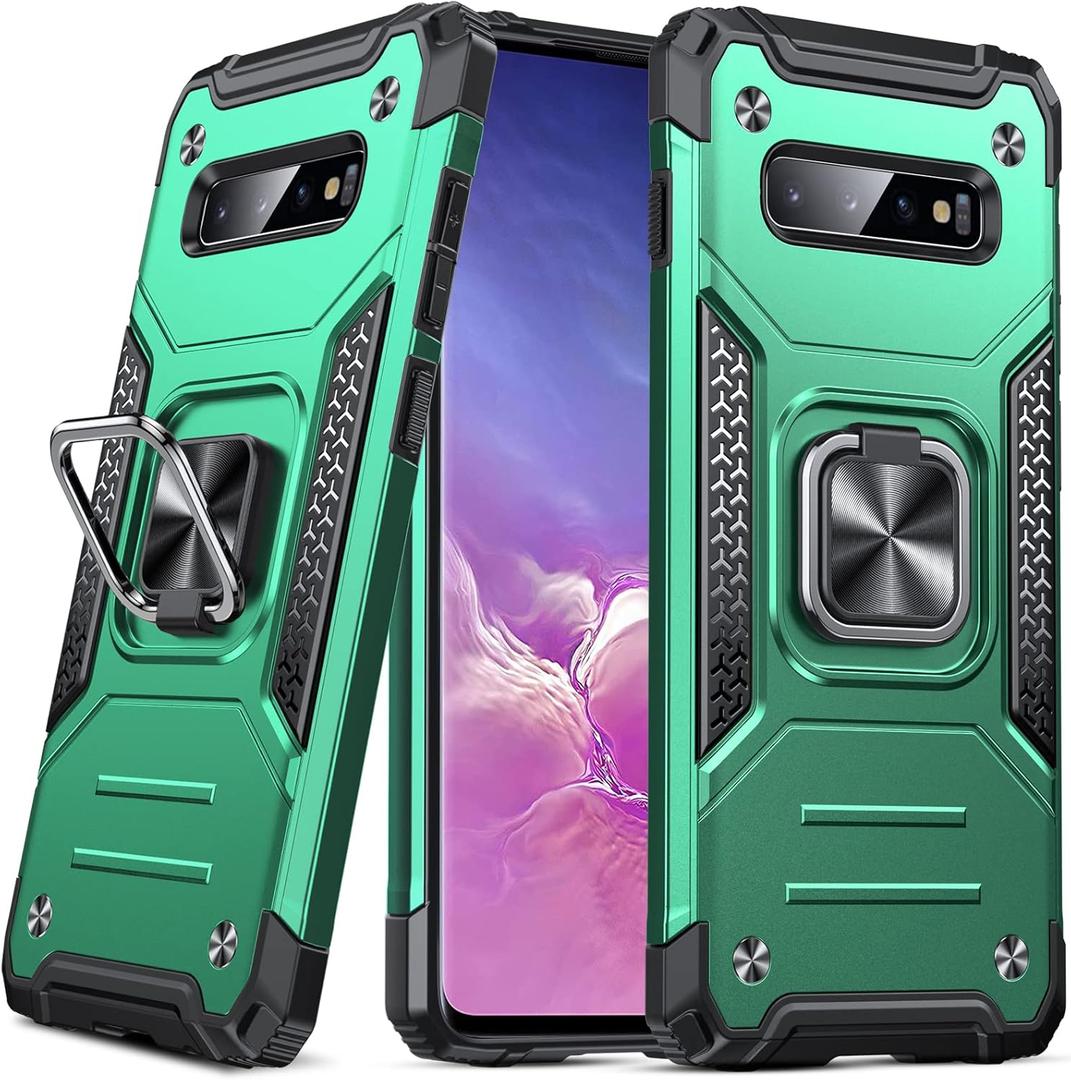 Anqrp Galaxy S10 Case, Military Grade Protective Phone Case Cover with Enhanced Metal Ring Kickstand [Support Magnet Mount] Compatible with Samsung Galaxy S10, Dark Green