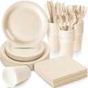 Dandat 350 Pcs Bridal Shower Decorations Baby Shower Party Supplies Include Plates Cups and Napkins Sets with Plastic Forks Knives Spoons for Wedding Birthday (Light Yellow)