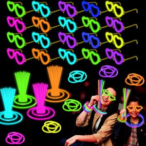 20 Pack Glow Glasses 4th of July Party Favor Supplies with 80 Glow Sticks & Connectors(for 20 Neon Heart Glasses,40 Bracelets or 13 Necklaces),Glow in the Dark Party Accessories Decorations for Parade