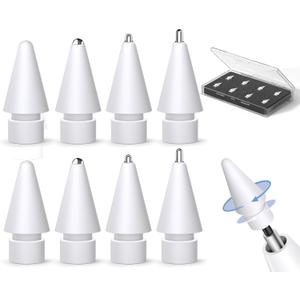 Inesore 8 Pack For Apple Pencil Tips Replacement Accessories, Compatible With Apple Pencil Pro/2nd Generation/1st Generation/USB C, IPencil Nib For IPad Pro/Air/Mini, For Drawing Writing (White Metal Nib) (2 Original Tip, 2 Short Tip, 2 Fine Tip, 2 Long Tip)