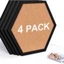 Cork Bulletin Board Hexagon Black, Small Framed Corkboard Tiles for Wall, Thick Decorative Display Boards for Home Office Decor, School Message Board with 16 Push Pin Wood Clips (4 Pack)
