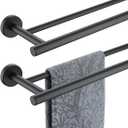 JQK Double Towel Bar 27 Inch, Matte Black Useable Length 24 Inch 304 Stainless Steel Thicken 0.8mm Bath Towel Rack for Bathroom, Towel Holder Wall Mount 2 Pack, TB100L24-PB-P2