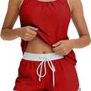 Tankini Swimsuit for Women Summer Trendy 2026 | Modest Tummy Control 2 Piece Bathing Suits, Sporty Swimsuits for Women with Shorts for Athletic,Competition,Surfing (Red, M)