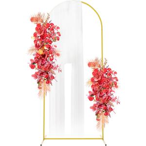Fomcet 6FTx2.6FT Metal Gold Wedding Arch Backdrop Stand Balloon Arched Frame for Ceremony Birthday Party Graduation Bridal Baby Shower Anniversary Background Decoration
