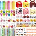 Farm Animals Party Favors Supplies 108 Pcs Birthday Party Decorations Goodie Boxes Bubble Wands Stampers Rubber Pigs Figures Keychains Pull Back Cars Slap Bracelets Stickers Toys For Kids Boys Girls
