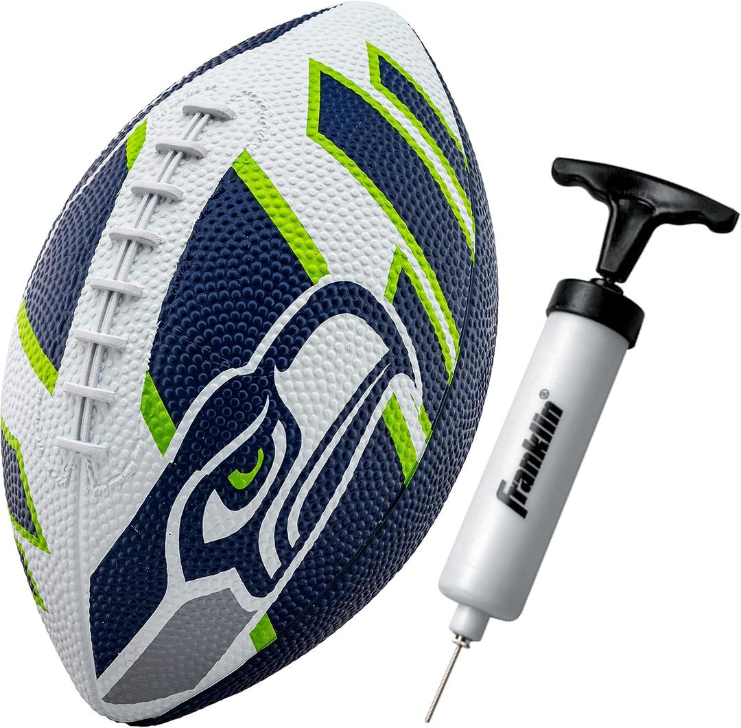 Franklin Sports NFL Team Footballs - Rubber Youth Mini Balls for All Teams - Kids 8.5" Football + Air Pump Sets - Official NFL Licensed