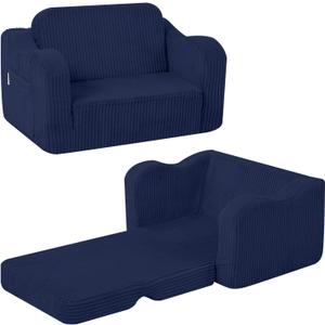 MeMoreCool Toddler Corduroy Chair – 2-in-1 Foldable Sofa Bed, Navy | Ages 1–3, Lightweight & Compact, Washable Cover for Nursery & Travel