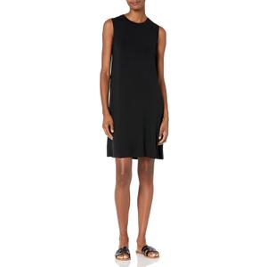 Amazon Essentials Women's Jersey Relaxed-Fit Muscle-Sleeve Swing Dress (Previously Daily Ritual), Black, Large