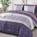Dinjoy Purple King Size Comforter Set,Striped Boho Bed in a Bag King 7 Pieces Soft Microfiber Warm Fall Bedding Comforters Sets Modern Complete Bed Set for Women All Season
