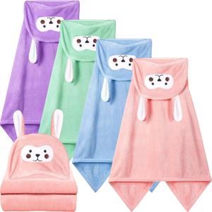 Kenning 4 Pack 28 x 55 Inch Hooded Baby Towels Toddler Bath Towel Toddler Baby Towels with Hood, Hooded Kids Bath Towel for Boy Girl 0-5 Year, Absorbent Thick Soft, Large Size, 4 Colors