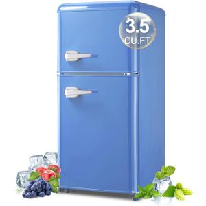 FLS-80G-BLUE Dorm Mini Refrigerator 3.5 Cu. Ft, Adjustable Thermostat Small Retro Fridge with Separate Freezer for Apartment, Office, Home, Blue