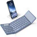 Samsers Foldable Bluetooth Keyboard with Touchpad, Full-Size Wireless Folding Keyboard with PU Leather, Portable Travel Keyboards for iOS Android Windows Mac OS, Support 3 Devices (BT5.1 x 3), Blue
