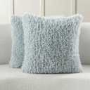 FUTEI Pack of 2 Decorative Throw Pillow Covers 18x18 Inch,Soft Fluffy Faux Wool Fur Boucle Textured Cushion Case,Modern Home Decor for Couch Bed Living Room Office,Light Blue