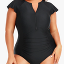 Holipick Plus Size One Piece Swimsuit for Women Tummy Control Cap Sleeves Bathing Suits Zipper Front Rash Guard Swimwear, Small