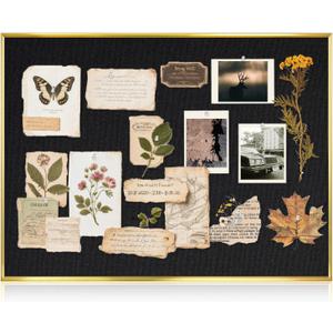 Black Bulletin Board with Linen, 24"x18", Cork Boards for Walls with Gold Aluminum Frame, Hanging Pin Board Vision Board for Home Office Kitchen Room Decor, 10 Push Pins