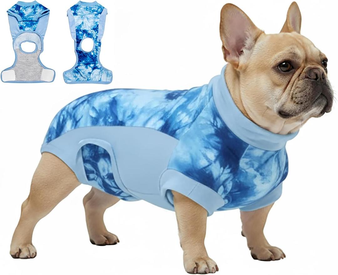 Recovery Suit for Female & Male Dogs After Surgery, Breathable Dog Onesie Cone Alternative, Anti-Licking Surgical Suit for Spay Neuter Wounds,  Blue Tie Dye, XS(Back:11"-13")