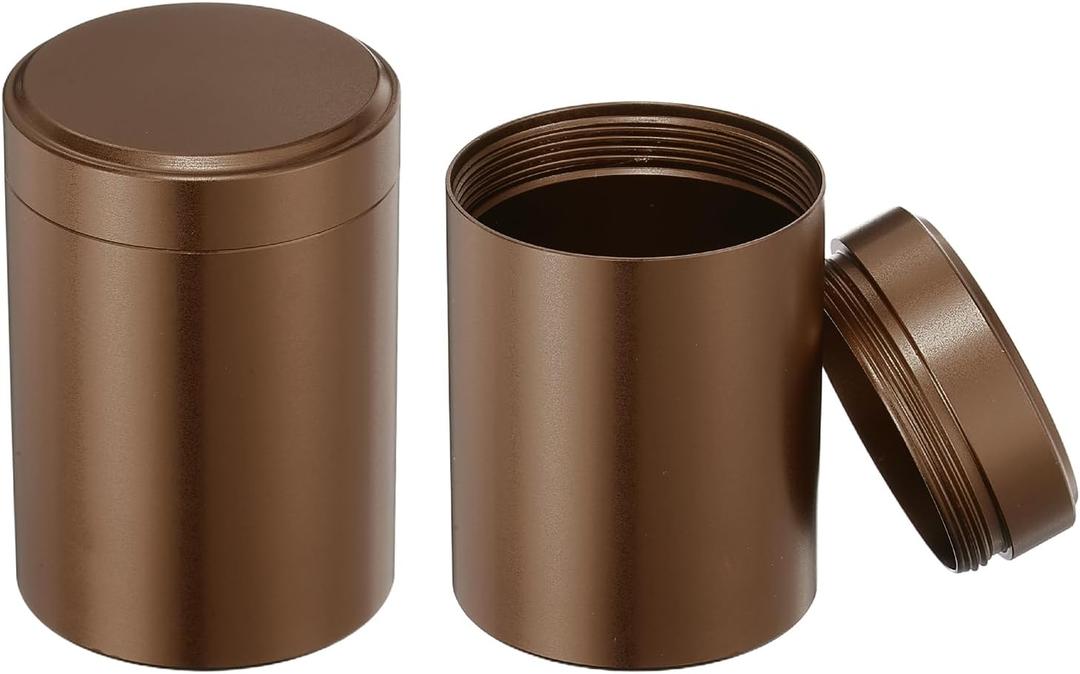uxcell 2 Pcs Round Tea Canisters, 2.6" x 1.8" Portable Storage Jar Airtight Metal Tea Containers with Lids for Storing Coffee Beans Cookies Spices Candies Candles DIY, Brown
