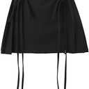 RICHTRUE Preppy Y2k Low Rise Pleated Mini Skirt for Women Sexy (Large, Black)