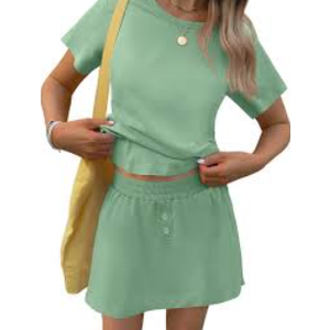 TCOT Pajamas for Women Set Summer Fashion Short Sleeve Crewneck Tops with Skirt Sets Pajama Casual Loungewear XL