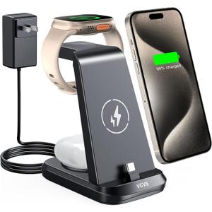 3 in 1 Charging Station for AppleUSB C Charger for iPhone 16/15/Plus/Pro/MaxNot for iPhone 14 or Earlier, Wireless Charger for Apple Watch Ultra 2/Ultra/SE/10/9/8/7/6/5/4/3/2 & AirPods 4/3/2/Pro