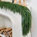 6ft Christmas Garland with Lights, Thick Norfolk Pine Garland, Realistic Green Garlands for Mantle, Stair Railing, Battery Operated Indoor/Outdoor New Year Holiday Decoration with Timer