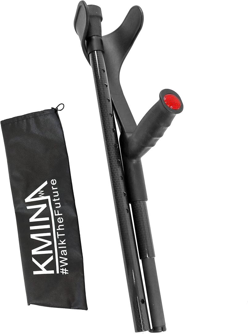 KMINA Foldable Forearm Crutch of Carbon Fiber (x1 Unit), Open Cuff, Lightweight, Folding Crutches, PRO Model, Made in Europe