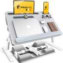 FoldWise 2-in-1 Lap & Bed Desk with Soft Cushions - Adjustable Height & Angle, Foldable Laptop Stand for Bed & Couch - Wrist Rest, iPad Holder, Stopper & Non-Slip Leather - Bed Table for Adults & Kids, Grey