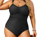 Aqua Eve Plus Size Swimsuit for Women Tummy Control One Piece Bathing Suit Vintage Swimwear New Black, 14W