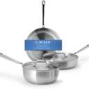 Misen 5-Ply Stainless Steel Cookware Set - Versatile, Dishwasher Safe - 5-Piece Set - 10" Skillet, 3 QT Saute Pan + Lid, 3 QT Saucier + Lid