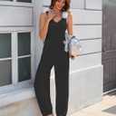 MAKABO Women's Summer One Piece Jumpsuits Casual Tank Top V Neck Wide Leg Pant Rompers Outfits with Pockets (Black, L)