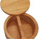 Bamboo Jar, Salt and Spices Storage Containers, Small Salt Box With Magnetic Lock Double grid