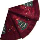X.Sem Christmas Tree Embroidered Velvet Christmas Tree Skirt with Pleat Velvet Border 50'' Dark Red (Dark Red, 50 inch)