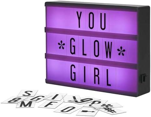My Cinema Lightbox - RGB Color Changing Cinema Light Box Sign with 100 LED Letters and Numbers - Personalized Neon Message Board, 7.8" x 5.9" Marquee Light Up Display for Home or Events