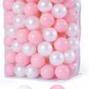 Ball Pit Balls Pack of 100 200 500 - Star and Round Set BPA Free Phthalate Free Non-Toxic Crush Proof Play Balls Soft Plastic Balls for Toddlers Baby Kids Birthday Pool Tent Party (Pearl White+Pink)