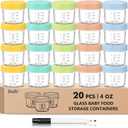 DRKIO 20 Pack Glass Baby Food Storage Containers 4 Oz Baby Food Jars with Lids Baby Food Maker Microwave Dishwasher Freezer Safe 100% Leak-Proof BPA Free