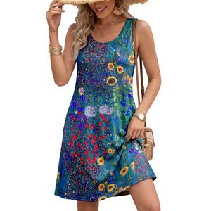 LUXVEER Women's Bohemien Summer Dresses 2026 Sleeveless Casual Loose Swim Coverup Scoopneck Casual Loose Tank Flowy Swing Mini Sundress 2XL