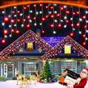 XURISEN 66ft Christmas Lights Decorations Outdoor, 640 LED 8 Modes Curtain Fairy Lights with 120 Drops,Plug in Waterproof Timer Memory Function for Christmas Holiday Wedding Party Decor(Red+White)