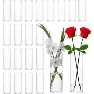 20 Pack 8 Inch Glass Cylinder Vases for Centerpiece, Small Tall Clear Glass Vases Bulk Cylinder Flower Vase for Wedding Table Home Party Decor