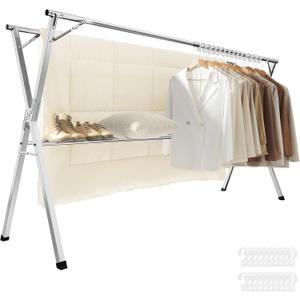 SONGMICS Clothes Drying Rack, Heavy-Duty Laundry Drying Rack, 56.3-93.7 Inches Extendable, Foldable Freestanding Airer, Stainless Steel, for Indoor Outdoor Use, Dove Gray ULLR903E01 ((56.3"-93.7")W)