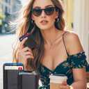 Miroddi Credit Card Holder with Find My, Premium Leather Small Wallet for Women, RFID Blocking Slim Card Wallet for Women Men, Minimalist Business Credit Card Wallet, Holds Up to 14 Cards, Black