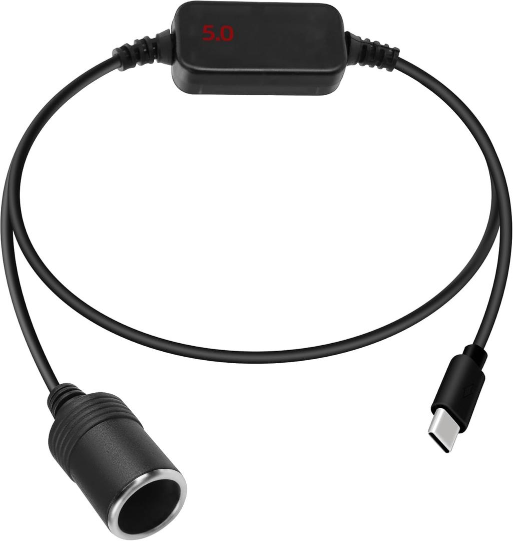 GELRHONR USB C to 12V Adapter, USB C to Cigarette Lighter Adapter, PD Type C to 12 Volt Cigarette Lighter Socket with Voltmeter Display, for Charger, GPS, Dash Cam (1.2M)