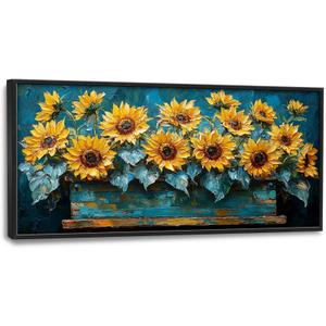 Large Sunflowers Wall Art for Living Room, Floral Canvas Oversized Wall Decor Flowers Modern Framed Pictures Painting Print Artwork for Bedroom Office 60" L x 30" W