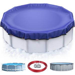 UIRWAY [200GSM Heavy Duty] 15FT Winter Pool Cover 2025 Upgrade Pool Cover for Above Ground Round Pools, UV & Cold Resistant Swimming Pool Cover, Tearproof Tarp with Cable System (PE-Blue(Round))