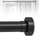 HTZON Black Shower Curtain Rod 34 to 43Inch: Small Spring Tension Shower Rods for Bathroom Kitchen Doorway, Modern Heavy Duty Adjustable Tension Shower Curtain Rod No Drilling No-Slip Easy Install, Black