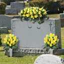 XunYee 3 Pcs Artificial Cemetery Flower Set Cemetery Flowers Saddle Flowers Rose Bouquets with Vase 1 Saddle and 2 Memorial Bouquets for Outdoor Headstone Decor Grave(Yellow)