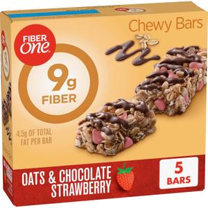 2 x Fiber One Chewy Bars, Oats and Chocolate Strawberry, Fiber Snacks, 5 Ct, 7 oz
