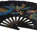 Chinese Kung Fu Tai Chi Fan Arts Dance/Practice Performance Bamboo Folding Fan (Dragon and Phoenix Black Background), 33 cm