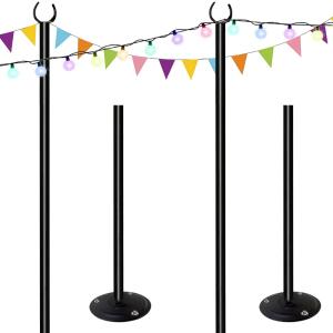 10ft String Light Poles for Hard Surfaces, Light Poles for Outdoor String Light, Perfect for Garden, Backyard, and Patio Lighting Stand for Parties, Wedding - Matte Black Finish - 2 Pack